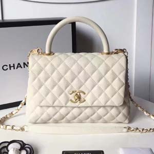 Chanel 샤넬 코코핸들 캐비어 화이트&금장 25cm