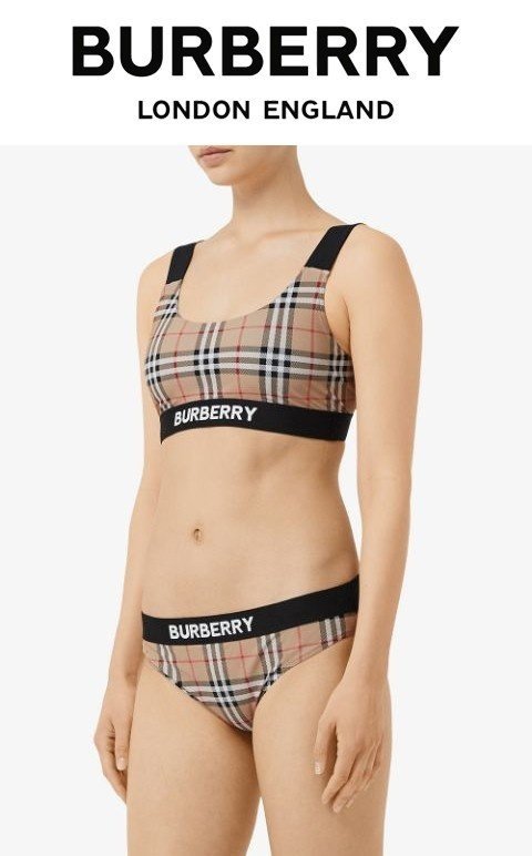 BURBERRY 버버리 로고 프린트 빈티지 체크 비키니 베이지