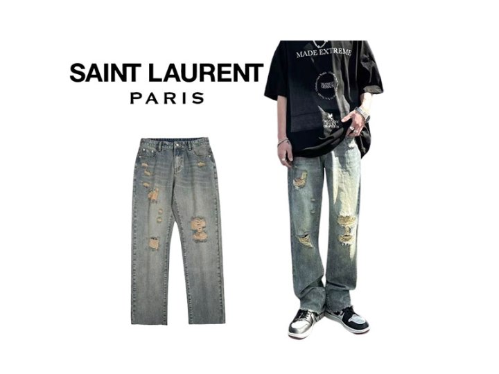 Saint Laurent 세인트로랑 디스트 와이드배기핏 청바지