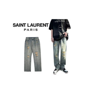 Saint Laurent 세인트로랑 디스트 와이드배기핏 청바지