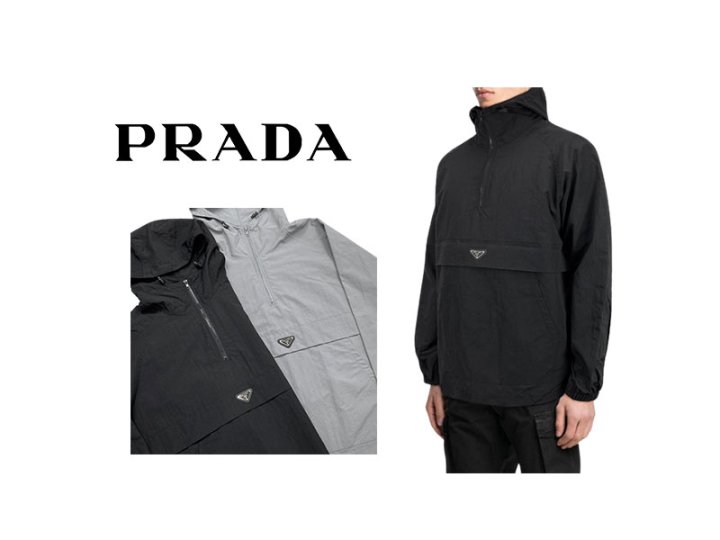 PRADA 프라다 플레이트 스트링 후드 아노락