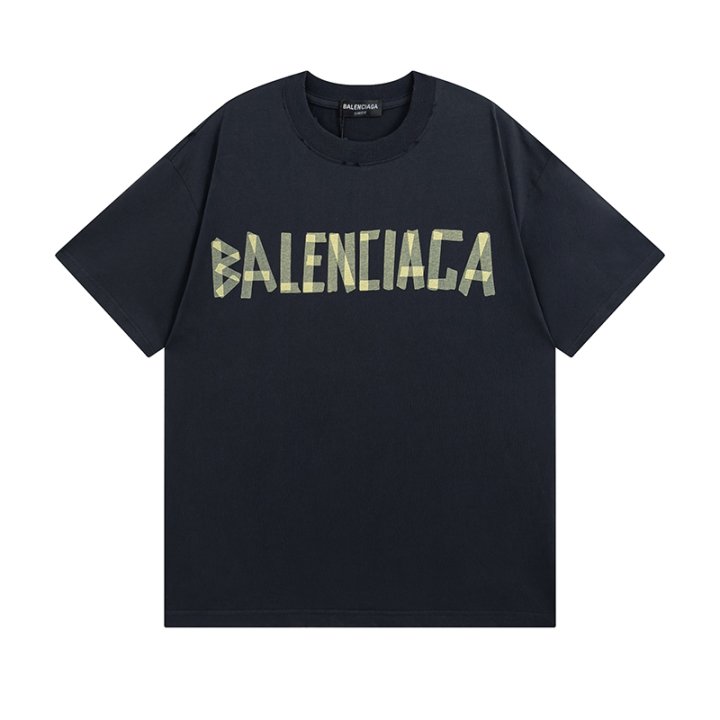 BALENCIAGA 발렌시아가 테이프 타입 로고 구제 워싱 반팔