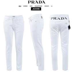 PRADA 프라다 프린트 로고 화이트 슬림 일자진