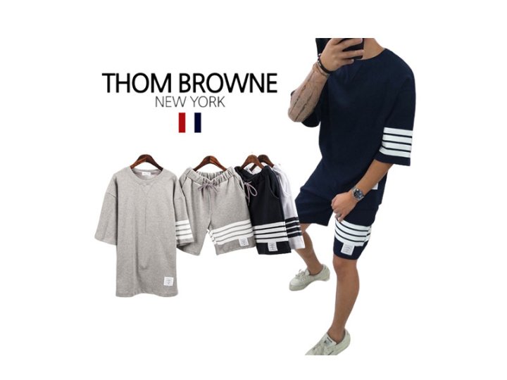 Thom Browne 톰브라운 PK 사선 반팔세트