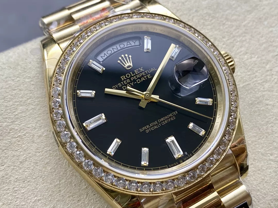 ROLEX 로렉스 데이데이트 검판 다이아 다이얼 다이아 베젤 옐로우 골드 금통 10P 40mm