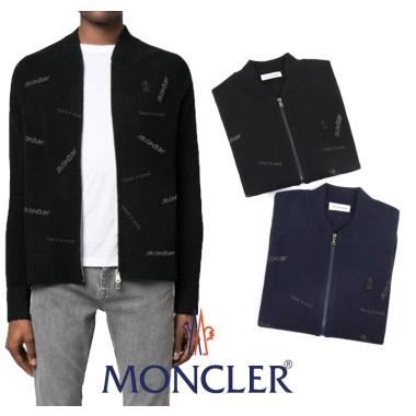 MONCLER 몽클레어 멀티 레터링 스틸 울 니트 집업