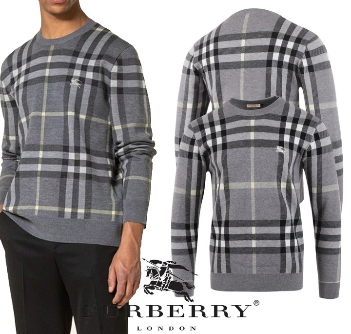 BURBERRY 버버리 패턴 체크 그레이 램스울 니트