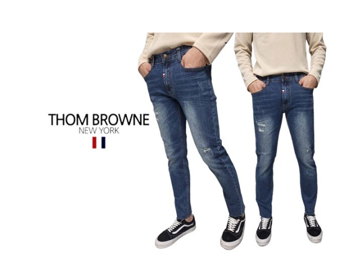 THOM BROWNE 톰브라운 히든밴딩 슬림 컷팅 청바지