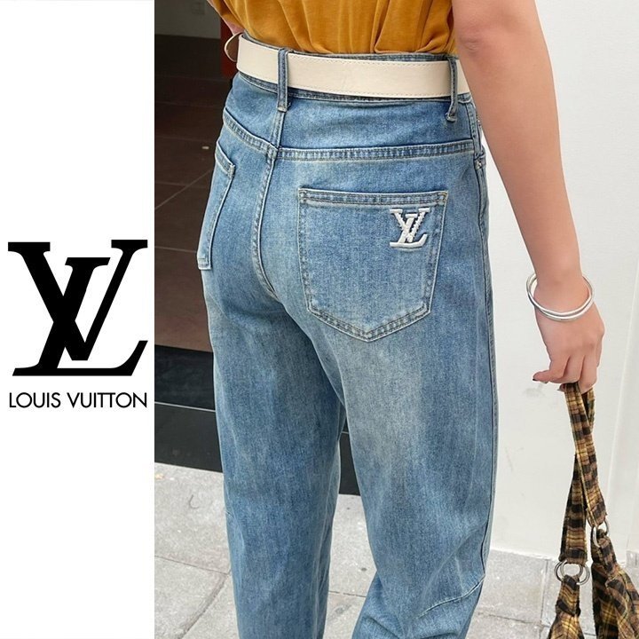 LOUIS VUITTON 루이비통 자수 세미 배기 청바지