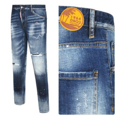 DSQUARED2 디스퀘어드2 팜 비치 써클러버패치 오렌지페인트스팟 중청 디스워싱진