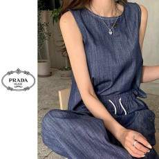 PRADA 프라다 제시 데님 나시 투피스