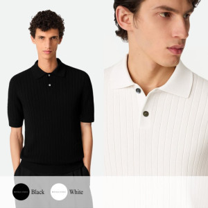 BOTTEGA VENETA 보테가베네타 사이드 로고 자수 카라 반팔 니트