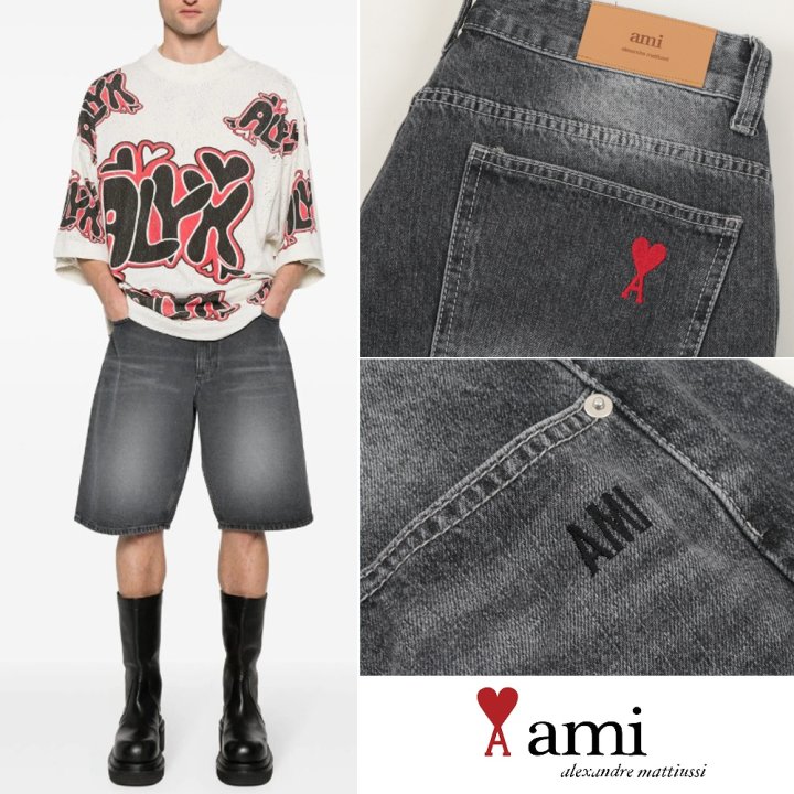 AMI 아미 버뮤다 흑청 데님쇼츠