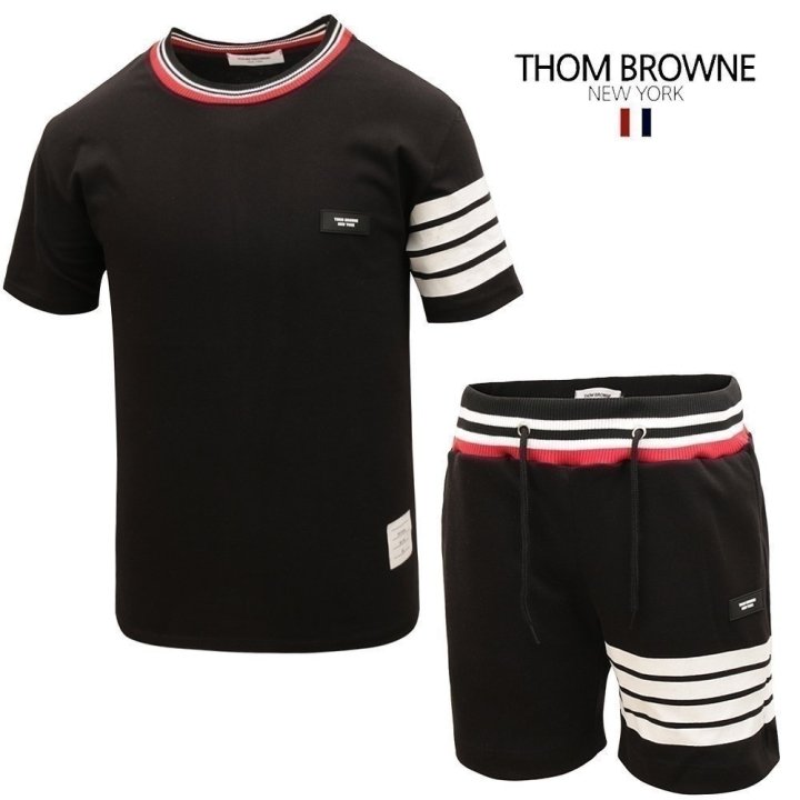 THOM BROWNE 톰브라운 로고패치 시보리 반팔 & 반바지 세트