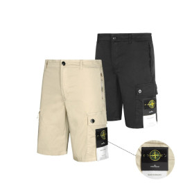 STONE ISLAND 스톤아일랜드 와펜패치 절개라인 가먼트다이드 카고 하프팬츠 2COLOR