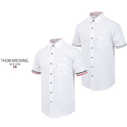 THOM BROWNE 톰브라운 삼색 소매 반팔 셔츠