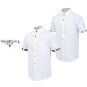 THOM BROWNE 톰브라운 삼색 소매 반팔 셔츠