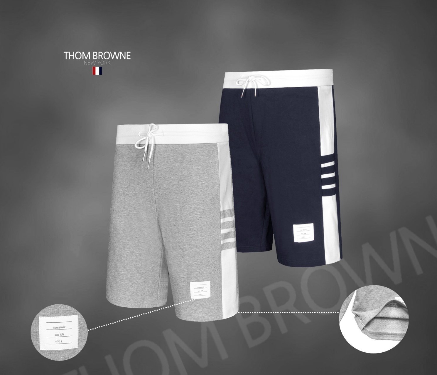 THOM BROWNE 톰브라운 클래식 루프백 4바 스웨트 하프팬츠