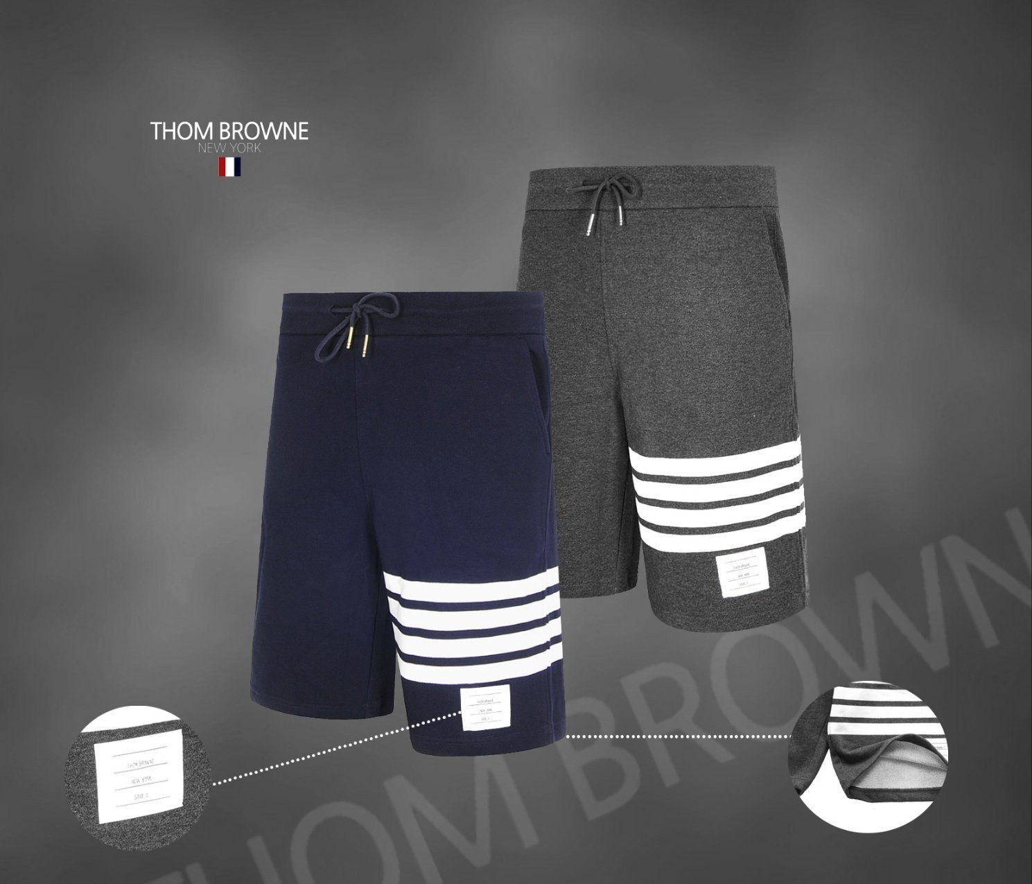 THOM BROWNE 톰브라운 스트라이프 4바 스웨트 하프팬츠