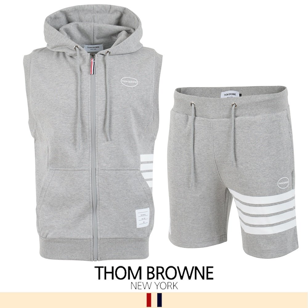 THOM BROWNE 톰브라운 사이드 4바 민소매 후드집업 & 반바지 세트