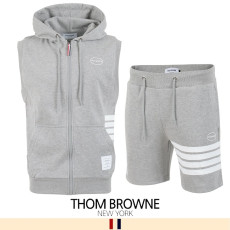 THOM BROWNE 톰브라운 사이드 4바 민소매 후드집업 & 반바지 세트