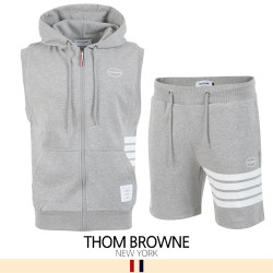 THOM BROWNE 톰브라운 사이드 4바 민소매 후드집업 & 반바지 세트