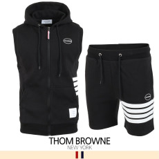 THOM BROWNE 톰브라운 사이드 4바 민소매 후드집업 & 반바지 세트