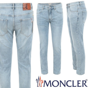 MONCLER 몽클레어 삼선띠 패치 워싱 연청 슬림 일자진
