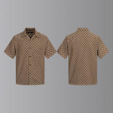 GUCCI 구찌 자카드 오픈 카라 쇼트 슬리브 셔츠