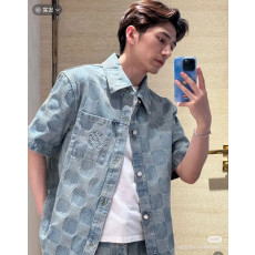 LOUIS VUITTON 루이비통 다미에 3D 라이트 데님 쇼트 슬리브 셔츠 자켓