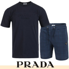 PRADA 프라다 로고 엠보 체크 하프 셋업