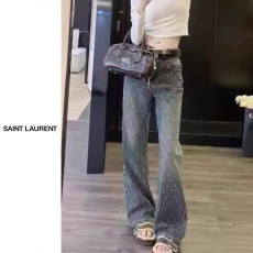 SAINT LAURENT 생로랑 헤짐 자수 데님팬츠