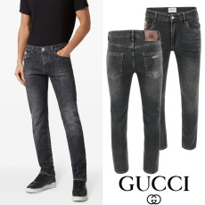 GUCCI 구찌 더블로고 레터링 자수 흑청 슬림진