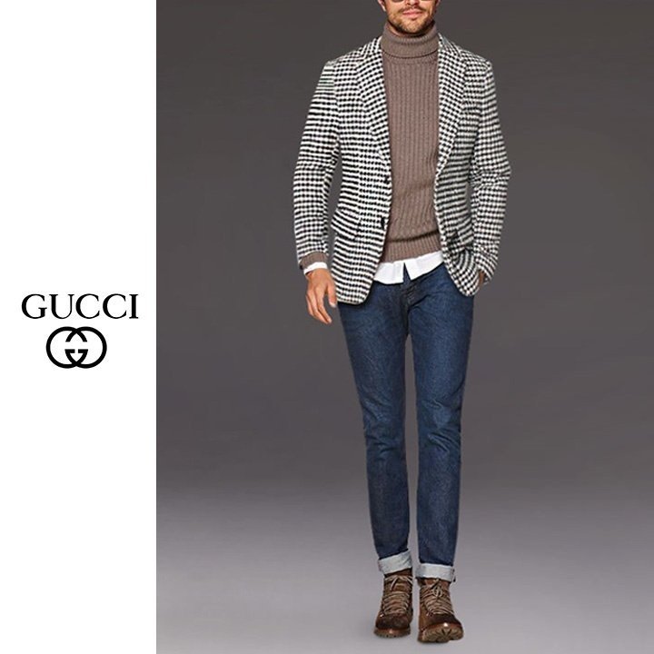 GUCCI 구찌 하운드 투스 싱글 울 자켓
