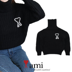 AMI 아미 블랙 하트 오버 하이넥 니트