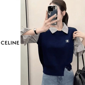 CELINE 셀린느 버튼 배색 니트셔츠 3COLOR