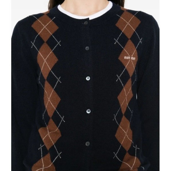 MIUMIU 미우미우 아가일 라운드 가디건 3COLOR