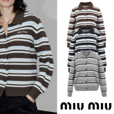 MIUMIU 미우미우 레터링자수 스트라이프 가디건