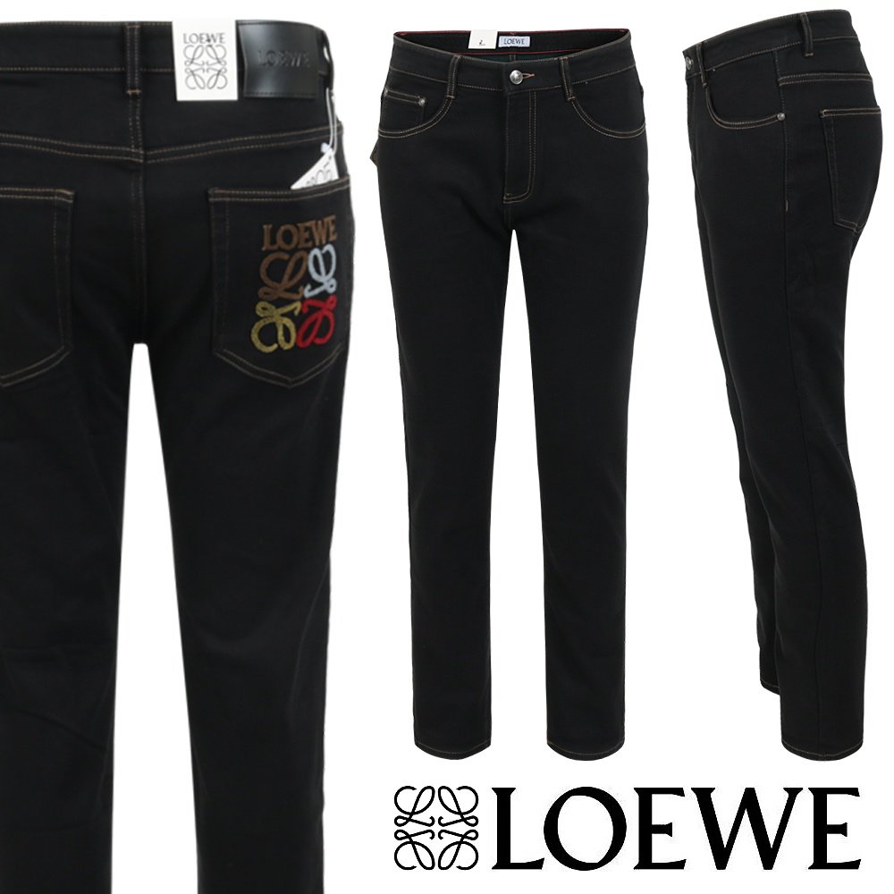 LOEWE 로에베 컬러 아나그램 부클 블랙 슬림 일자진