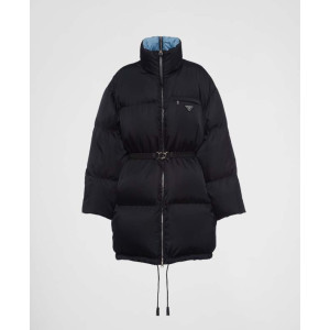 PRADA 프라다 리나일론 삼각로고 개버딘 후드 다운 코트 패딩