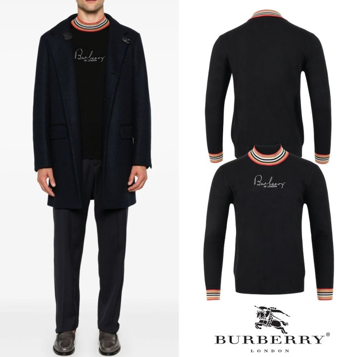 BURBERRY 버버리 시보리 레터링 자수 램스울 넥 니트