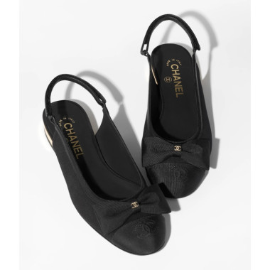 ●샤넬 리본 로고 블랙 슬링 플랫 슈즈●