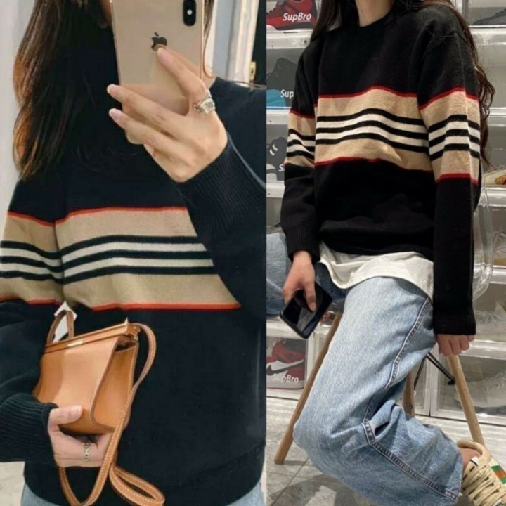 BURBERRY 버버리 스트라이프 라운드 니트