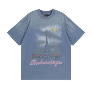 BALENCIAGA 발렌시아가 23117 파리 문 로고 구제 워싱 반팔
