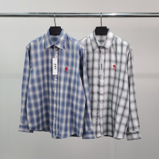 AMI 아미 스몰 하트자수 오버 체크 셔츠