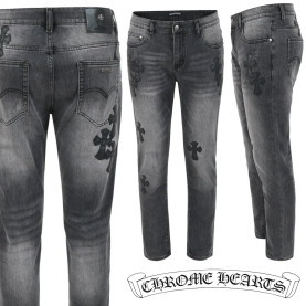 CHROME HEARTS 크롬하츠 멀티 레더 패치 흑청 슬림 일자진