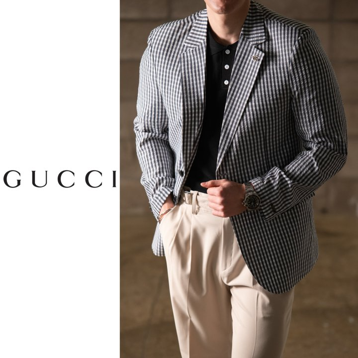 GUCCI 구찌 하운드투스 시어서커 투스체크 자켓