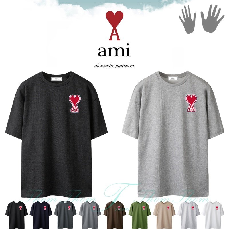 AMI 아미 레드 오버핏 라운드 반팔