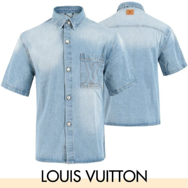 LOUIS VUITTON 루이비통 자수 로고 데님 반팔 남방