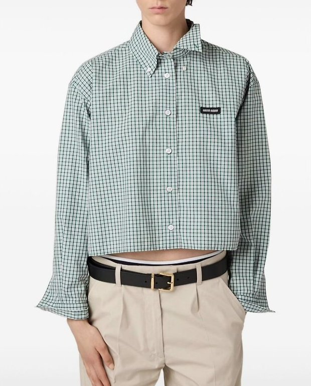 MIUMIU 미우미우 그린 체크 숏 셔츠